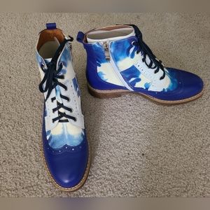 NEW Shoe Embassy London Blue & White "Hatter" Ankle Boots (sz 37)